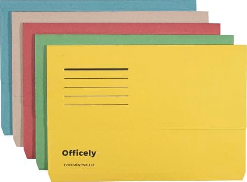 Image of Officely Foolscap Document Wallets 285gsm - Assorted (Pack of 5)