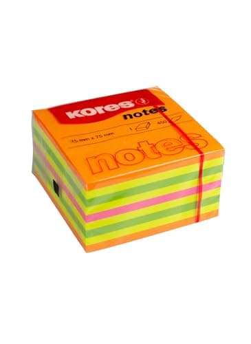 Image of Kores - Multicolour Sticky Notes - Neon Coloured Cubo Summer, Self-Stick Notes, Memo Block, Notepad, Back to School Supplies, Teacher Supplies, Office Supplies - 75 x 75mm, Pack of 1 x 450 Sheets