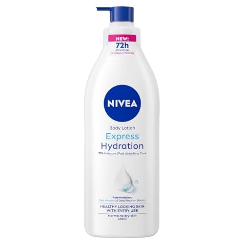 Image of NIVEA Express Hydration Body Lotion (400ml), Fast Absorbing 72H Hydration Body Moisturiser for Dry Skin Made with Deep Moisture Serum and Sea Minerals, Smooth Skin Lotion