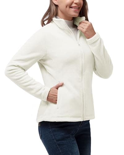 Image of 33,000ft Womens Fleece Jackets Ladies Lightweight Warm Full Zip Coat Breathable Microfleece Ladies Sweater Casual Long Sleeve, Ideal for Travelling Outdoor Sport Cream 2XL