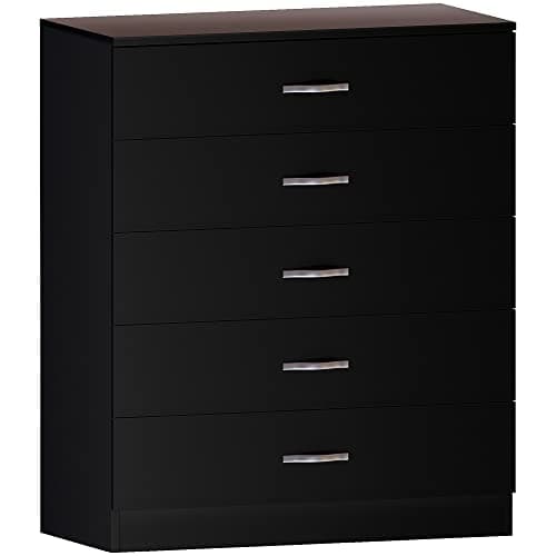 Image of Vida Designs Riano 5 Drawer Chest of Drawers, Metal Handles and Runners, Anti-Bowing Drawer Support, Bedroom, Nursery Furniture, Black
