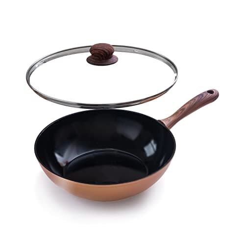 Image of nuovva Non Stick Induction Wok Pan – Deep Stir Fry Pan with Glass Lid – 28 cm Frying Pan