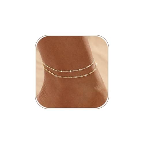 Image of Tasiso Ankle Bracelets for Women 14K Gold Plated Anklets for Women Waterproof Adjustable Beaded Layered Sparkling Dainty Anklet Set Beach Summer Foot Jewelry in Gift Box