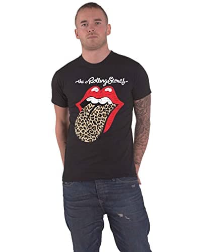 Image of Rolling Stones The T Shirt Leopard Print Tongue Band Logo Official Mens Black XXL