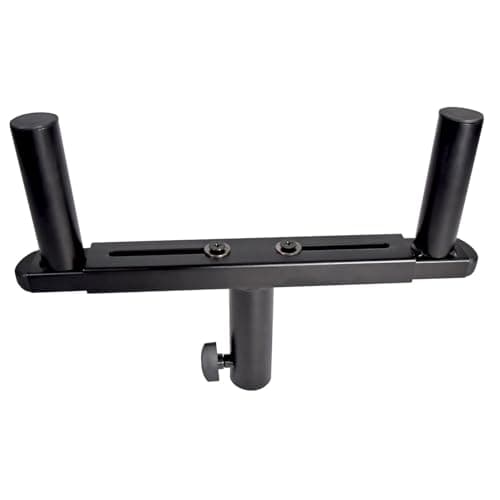 Image of QTX | Adjustable 35mm T-Bar Double Speaker Stand Adapter with 490mm Max Spread and 20kg Load Capacity Per Mount - Durable Steel Construction, Black Finish