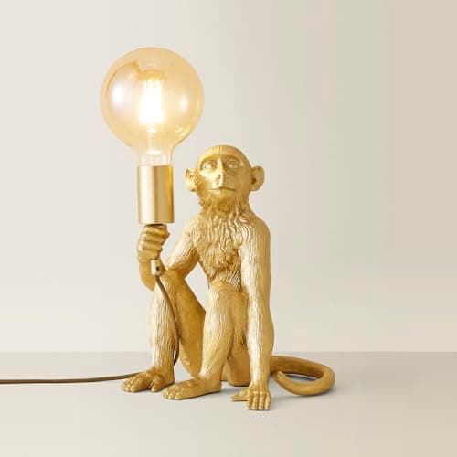 Image of MiniSun | Modern Metallic Gold Painted Monkey Design Table Lamp | Table Lamps, Home Décor & Improvement Essential | Includes 6W LED Bulb [2700K Warm White]