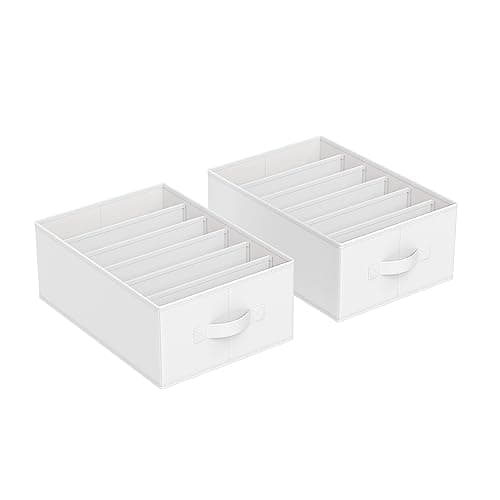 Image of SONGMICS Set of 2 Drawer Organisers, 6-Compartment Closet Organisers, Foldable Wardrobe Clothes Organisers, 42 x 30 x 17 cm, for Pants, Clothes, Classic White RUS009W02