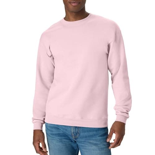 Image of Hanes Men's Ecosmart Fleece Sweatshirt, Cotton-blend Pullover, Crewneck Sweatshirt for Men, 1 Or 2 Pack Available, Pale Pink - 1 Pack, L