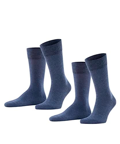 Image of FALKE Men's Happy Double Pack M So Cotton Plain 2 Pairs Socks, Blue Navy Melange 6127, 8.5-11