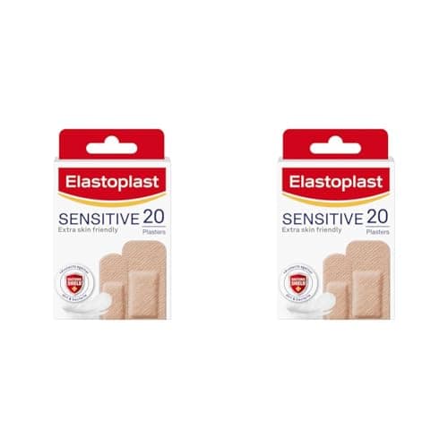 Image of Elastoplast Sensitive Hypoallergenic Plasters Light (20 Pieces), Plasters for Painless Removal, Soft and Breathable Fabric Plasters, Strong Adhesive, Light Skin Tone Sensitive Plasters (Pack of 2)