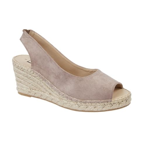 Image of Shoes By Emma Women's Faux Suede Peep Toe Elasticated Slingback Hessian Espadrille Wedge Sandals (Sand, UK Footwear Size System, Adult, Women, Numeric, Medium, 6)