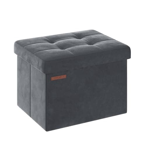 Image of SONGMICS Storage Ottoman, Foldable Small Ottoman Foot Rest, 31 x 41 cm Foot Stool, Ottoman with Storage, Load up to 130 kg, for Living Room, Bedroom, Dorm, Slate Grey LSF200G51