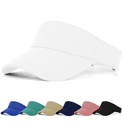 Image of FCHUI Sun Visor Cap - Women Ponytail Baseball Cap for Women and Ladies, Long Peak Thicker Sweatband Adjustable Hat for Golf Cycling Fishing Tennis Running Jogging Visor Hats for Men (White)