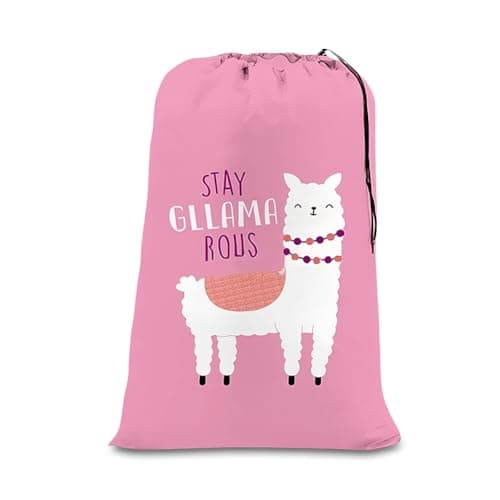 Image of flintronic Extra Large Laundry Bag, 61×91cm Foldable Storage Bag, Dirty Clothes Bags, with Drawstring Closure, Durable Rip-Stop, Convenient, for Travel/Bathroom/Bedroom/Dormitory-Pink Lamb