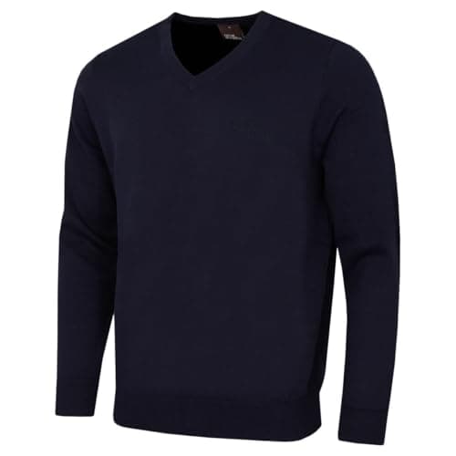 Image of Oscar Jacobson Mens Walker V Neck Breathable Sweater - Navy - L