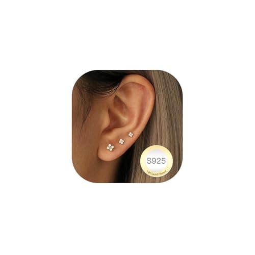 Image of DORANA 3 Pairs Small Gold Stud Earrings for Women Hypoallergenic 14K Gold Studs Earring Dainty Small Cubic Zirconia Tiny Cute Studs Earring Set for Multiple Piercings