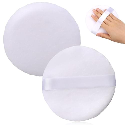 Image of 4 Inch Cosmetic Puff, 2 PCS Ultra Soft Velour Setting Puffs Washable Round Face Makeup Puff Large Blending Sponge Applicators Pads for Body, Loose, Bath, Talcum Powder