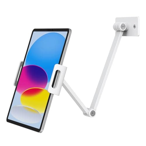 Image of BEWISER Tablet Wall Mount Arm,iPad Stand Holder,Adjustable Swivel 360 Rotating,Aluminium Alloy Compatible with 4.7-12.9 inch Pad,Phone,Kindle,Galaxy Tab,White