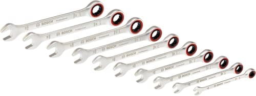 Image of Bosch Professional 10-piece Ratchet Spanner Set (Includes Sizes 8, 10, 12, 13, 14, 15, 16, 17, 18 and 19 mm)