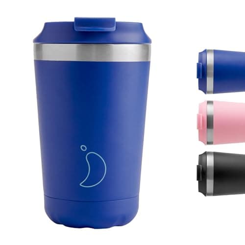 Image of Chilly's Original Coffee Cup - Thermal Mug For Cold & Hot Drinks - Leak-Proof Travel Mug with Lid - Double Walled Vacuum Insulated Mug - Stainless Steel - Matte Blue, 340ml