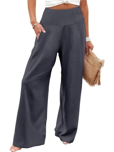 Image of CHICZONE Womens Lightweight Yoga Pants Wide Leg Loose Lounge Pajama Flowy Pants Pockets Casual Sweatpants Charcoal Gray