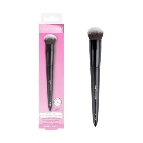 Image of Brushworks No. 2 Buffing Foundation Brush – Compact Domed Brush for Buffing & Stippling, Perfect for Liquid & Cream Base Makeup, Super-Soft Synthetic Bristles, Flawless Base, Vegan & Cruelty Free