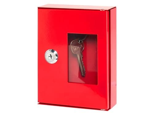 Image of The Workplace Depot Glass Emergency Key Box – Break-Glass Key Cabinet with Cylinder Lock & 2 Keys, Red Powder-Coated Steel for Office & Warehouse Fire Safety Compliance