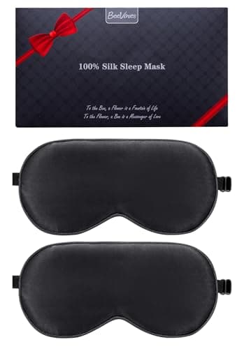 Image of BeeVines Silk Sleep Mask, 2 Pack Mulberry Silk Eye Mask with Adjustable Strap, Sleeping Aid Blindfold for Nap, Eye Sleep Shade Cover, 100% Blocks Light Reduces Puffy Eyes Gifts for Christmas (Black)