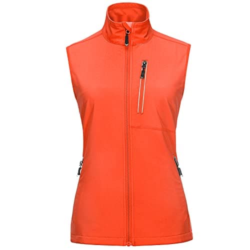 Image of 33,000ft Women's Lightweight Gilet Outerwear Waterproof Stand Collar Softshell Cycling Vest Laddies Reflective Sleeveless Jacket for Riding Running Golf Hiking Walking Fishing Orange XS