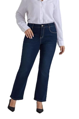 Image of Hanna Nikole Women's Plus Size Bootcut Jeans Stretch Bell Bottom Comfortable Classic Women's Jeans Black 24