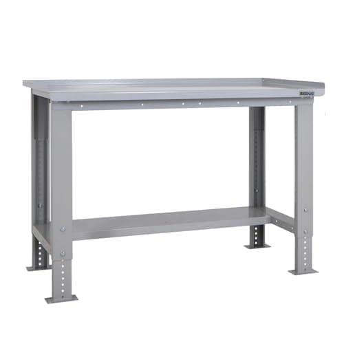 Image of BiGDUG Height Adjustable Workbench - Heavy Duty Workshop Table - 877H x 1215W x 750D mm - Steel Worktop Half Depth Lower Shelf