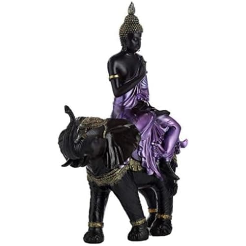 Image of Puckator Purple, Gold and Black Large Thai Buddha Riding Elephant Cute Room Decor Aesthetic Feng Shui Meditation Accessories Garden Ornaments Shelf Desk Decorations Mindfulness Home Gifts Statues