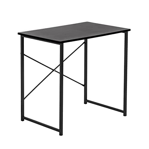 Image of Harbour Housewares Wooden Computer Desk - 80cm - Black - PC Computer Workstation Contemporary Laptop Durable Tubular Steel Compact Wooden Office Desk for Study, Offices