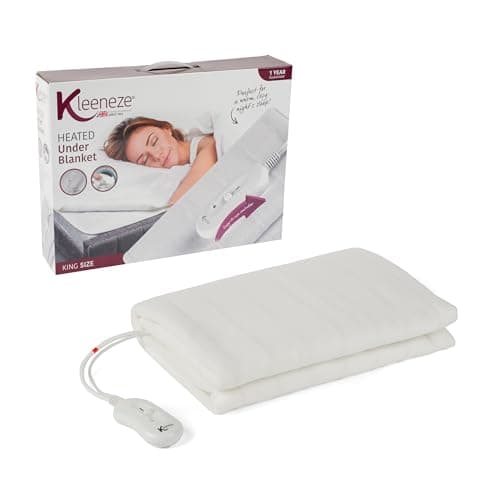 Image of Kleeneze KL1286STK Electric Blanket King Size - 120 x 130cm, Polyester Heated Underblanket with 3 Heat Settings, Fast Heat Up, Overheat Protection, Machine Washable, Easy-to-Use Removable Controller