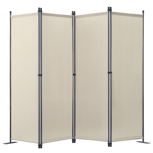 Image of Angel Living Foldable Room Divider 4 Panels Freestanding Screen Wall Room Divider Partition for Offices, Balcony, Bedroom, Outdoor Garden 224 x 165cm Beige
