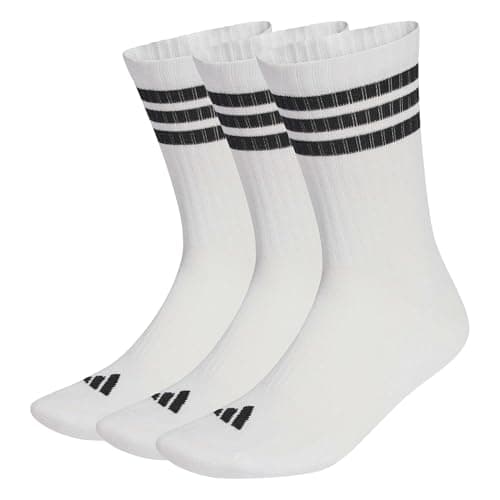 Image of adidas Unisex 3STRIPES CUSHIONED SPORTSWEAR CREW SOCKS 3 PAIR PACK, white/black/black, 10.5-12.5