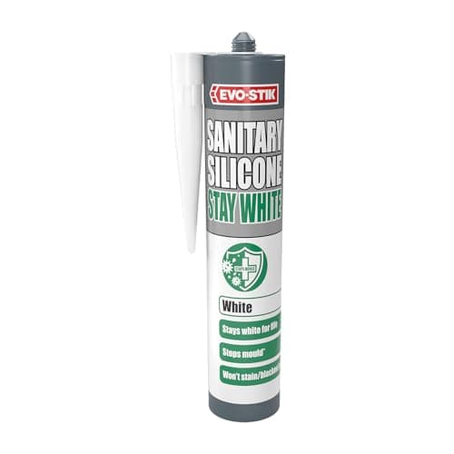 Image of EVO-STIK Sanitary Silicone Stay White - 280ml - Premium Sanitary Sealant - Stops Mould - Stays White for Life