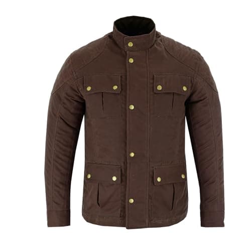 Image of Gallanto Men's Classic Brown Waxed Cotton Motorcycle Jacket Textile Biker Armoured (M)