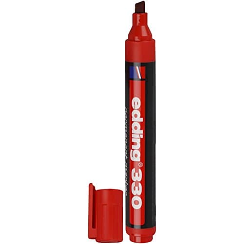 Image of edding 330 permanent marker - red - 10 pens - chisel tip 1-5 mm - waterproof, quick-drying, smear-proof pens - for cardboard, plastic, glass, wood, metal and fabric