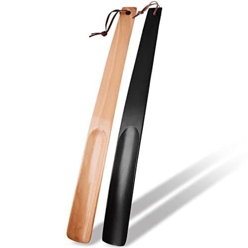 Image of onebarleycorn 2pcs Shoe Horn Long Handled,Wooden Shoe Horn Shoehorn Wood Long Shoe Horns for Men Women Kids Boots(Light Brown and Dark Brown)