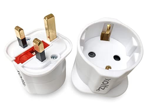 Image of Xoltz European to UK Plug Adaptor Single Pack EU Euro Europe Schuko Travel Adapter to UK Socket Converter From Spain Italy Germany 13A Type C E F x 1