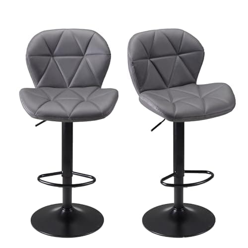 Image of WangPangzi Bar Stools Set of 2 Bar Chairs,Modern Height Adjustable Kitchen Stools With Backs, Swivel Faux Leather Kitchen Island Chairs(Dark Grey)