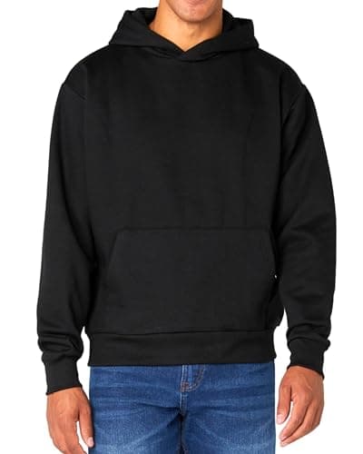 Image of FM London Mens Essentials Hoodie - Slightly Oversized Hoodie, Heavyweight Design, Breathable Cotton Blend Pullover Black