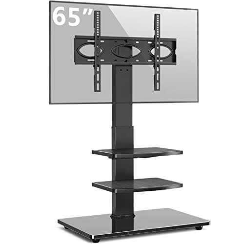 Image of RFIVER Freestanding Swivel Floor TV Stand Tall TV Unit for 32 35 40 42 43 49 50 55 58 60 65 70 inch LCD/LED Flat Curved Screen Height Adjustable with 3-Tier Shelves Max VESA 400x400mm up to 50kgs