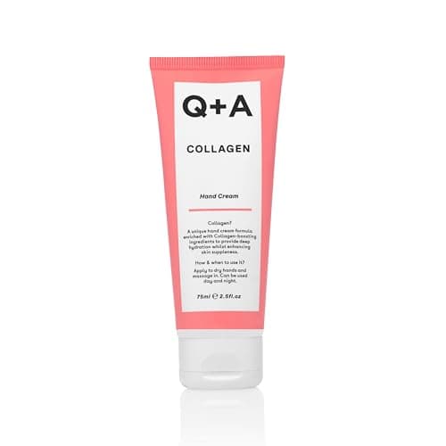 Image of Q+A Collagen Hand Cream, Nourishing & Hydrating with Vegetable Collagen, Sugar Complex & Hematite, Golden Pear & Grape Scent, Vegan & Cruelty-Free, Recycled Packaging, Anti-Ageing Moisturiser, 75ml