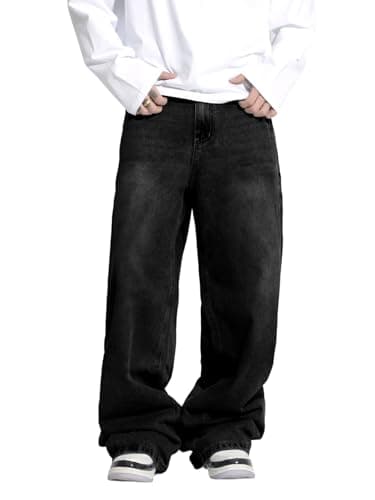 Image of Zewool Men's Wide Leg Jeans Y2K Hip Hop Baggy Jeans Gothic Street Denim Pants Oversized Fit Loose Relaxed Fit 2000s Extreme Motion Skater Skateboard,B9 Black,S