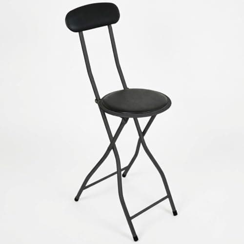 Image of SuperGift.com Round Compact Padded Folding High Back Stools Chair Back Rest For Breakfast, Office, Kitchen, Desk Foldable Bar Chairs (Black) (1)