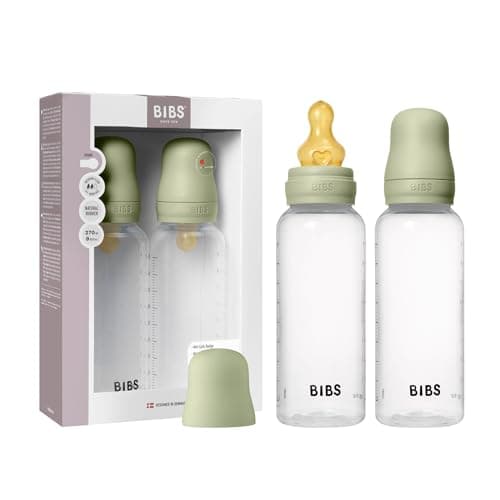 Image of BIBS Baby Plastic Bottle 2-Pack 270ml. Anti-Colic. Round Natural Rubber Latex Nipple. Supports Natural Breastfeeding, Complete Set - 270 ml (Pack of 2), Sage