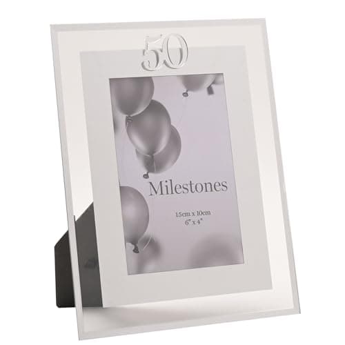 Image of Widdop Milestones Mirror Border Photo Frame Age 50 - Photo Frame For Birthdays - Aperture 6" x 4" - Stylish Design Gift For Birthday Picture Frame