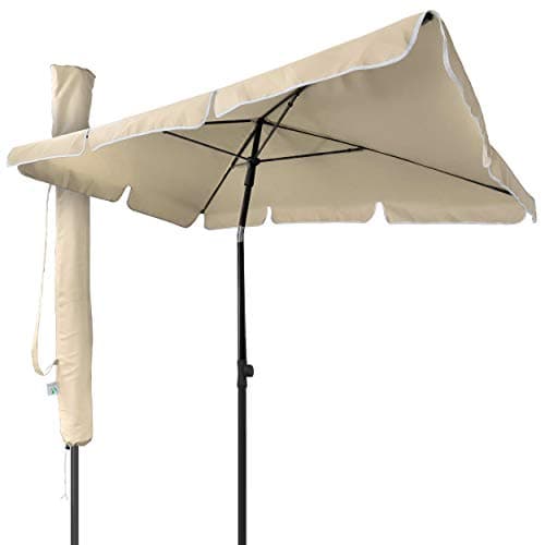 Image of VOUNOT® Garden Parasol, Tilt Balcony Umbrella with Cover, Sun Shade for Outdoor, Garden, Balcony, Patio, Beach, 200 x 125 cm Rectangular UV 50+, Beige